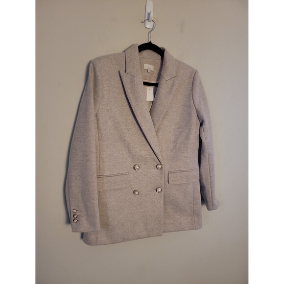 New Loft  Nueral Brushed Oatmeal Double Breasted Pearl Button Blazer Coat Sz 4 - Picture 3 of 8